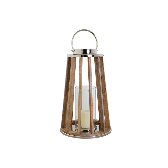 Suport de Lumânări DKD Home Decor Maro Argintiu Natural Geam Lemn de mango 32 x 32 x 51 cm