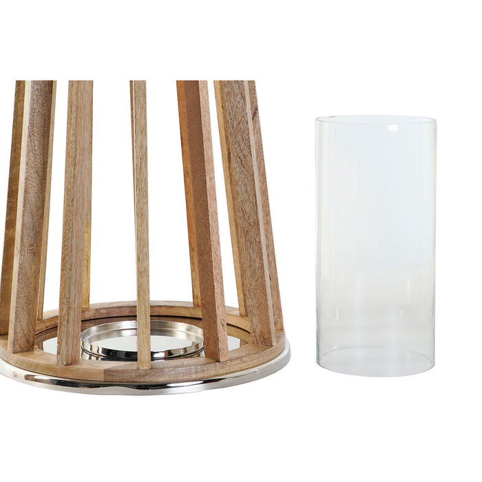 Suport de Lumânări DKD Home Decor Maro Argintiu Natural Geam Lemn de mango 32 x 32 x 51 cm