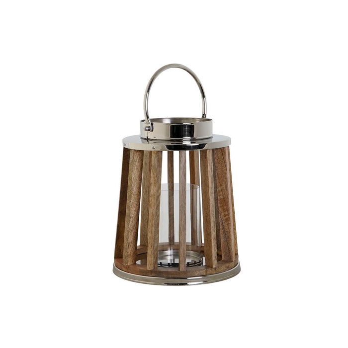 Suport de Lumânări DKD Home Decor Maro Argintiu Natural Geam Lemn de mango 26 x 26 x 31 cm