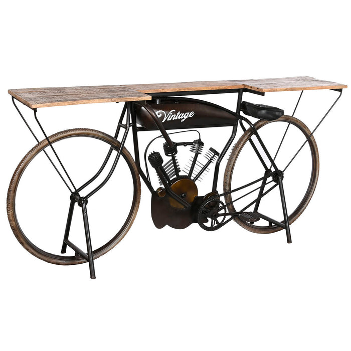 Masa laterală DKD Home Decor Motocicletă Negru Natural Lemn Metal 180 x 35 x 86 cm