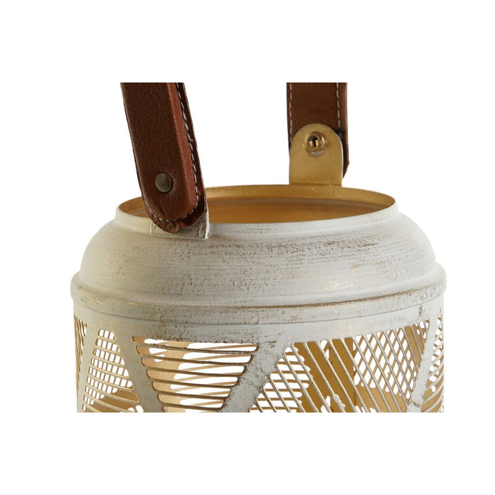 Set de Suporturi de Lumânări DKD Home Decor Alb Auriu* Piele Metal 25 x 25 x 45 cm (3 Unități)