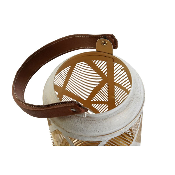 Set de Suporturi de Lumânări DKD Home Decor Alb Auriu* Piele Metal 25 x 25 x 45 cm (3 Unități)