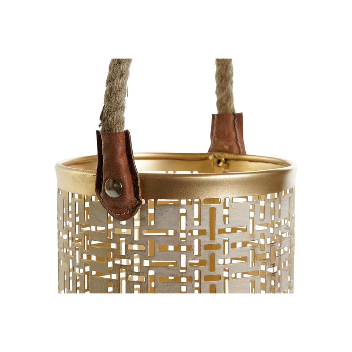 Set de Suporturi de Lumânări DKD Home Decor Alb Auriu* Iută Metal 25 x 25 x 35 cm (3 Unități)