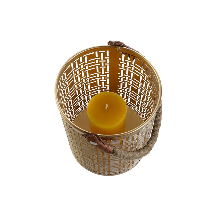 Set de Suporturi de Lumânări DKD Home Decor Alb Auriu* Iută Metal 25 x 25 x 35 cm (3 Unități)