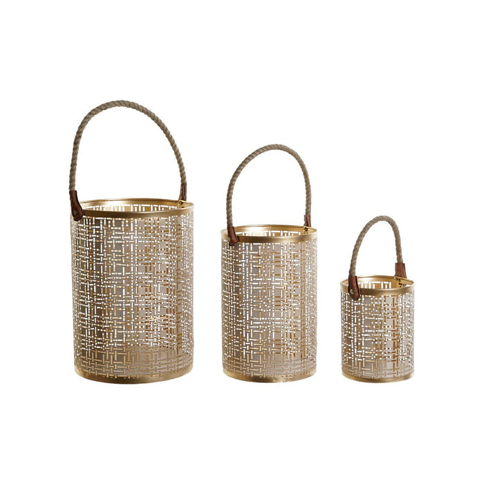 Set de Suporturi de Lumânări DKD Home Decor Alb Auriu* Iută Metal 25 x 25 x 35 cm (3 Unități)