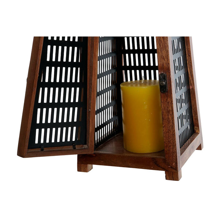 Suport de Lumânări DKD Home Decor Negru Natural Metal Lemn de mango 15 x 15 x 26 cm