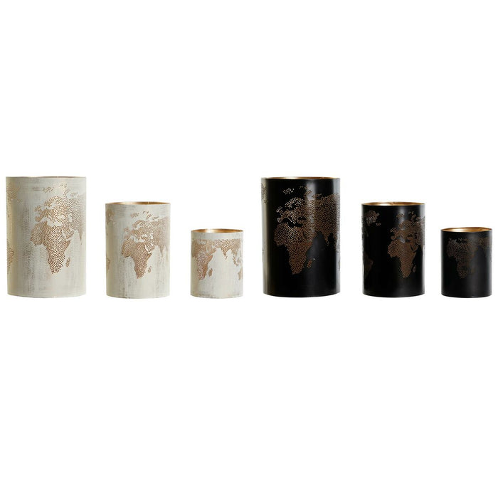 Set de Suporturi de Lumânări DKD Home Decor Alb Negru Metal 15 x 15 x 22 cm (2 Unități)
