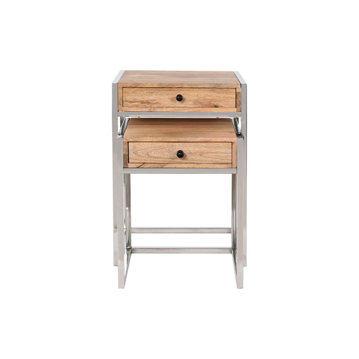 Set de 2 mese Home ESPRIT Maro Argintiu Natural Oțel Lemn de mango 45,5 x 41 x 66,5 cm