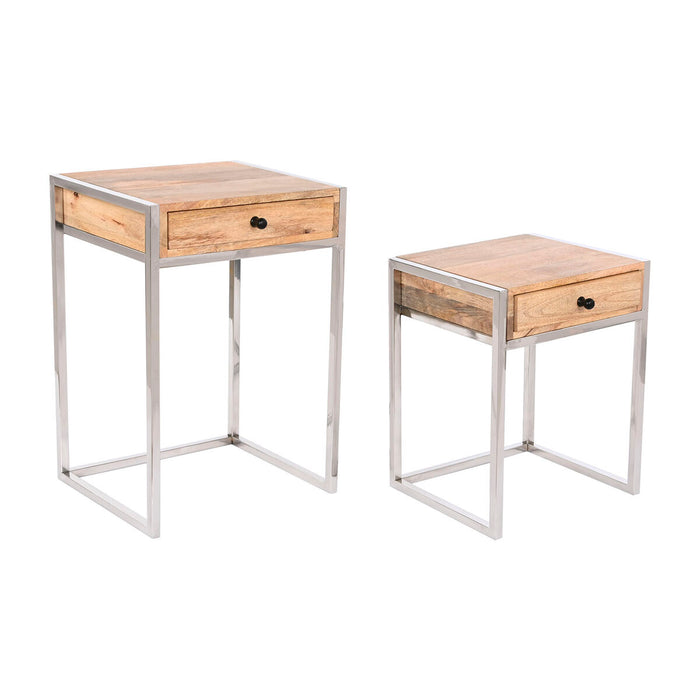 Set de 2 mese Home ESPRIT Maro Argintiu Natural Oțel Lemn de mango 45,5 x 41 x 66,5 cm