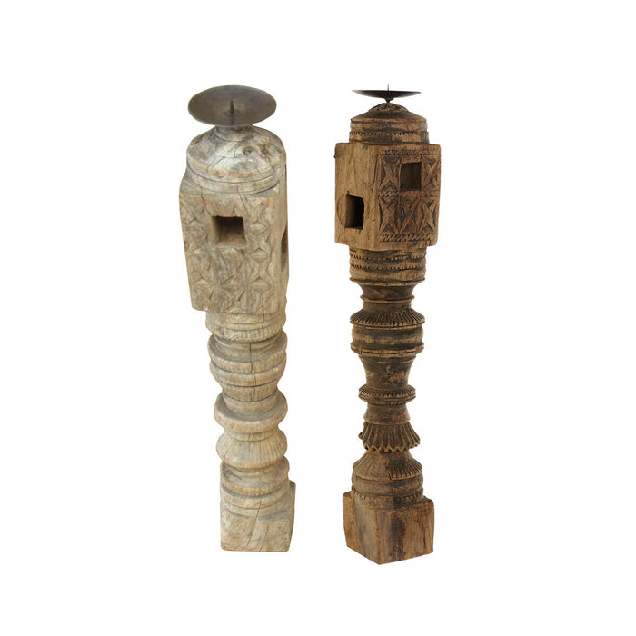 Suport de Lumânări Home ESPRIT Natural Lemn 8 x 8 x 50 cm (2 Unități)