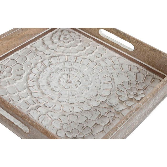 Set de Tăvi Home ESPRIT Alb Natural Lemn de mango Lemn MDF 40 x 40 x 5 cm (2 Unități)