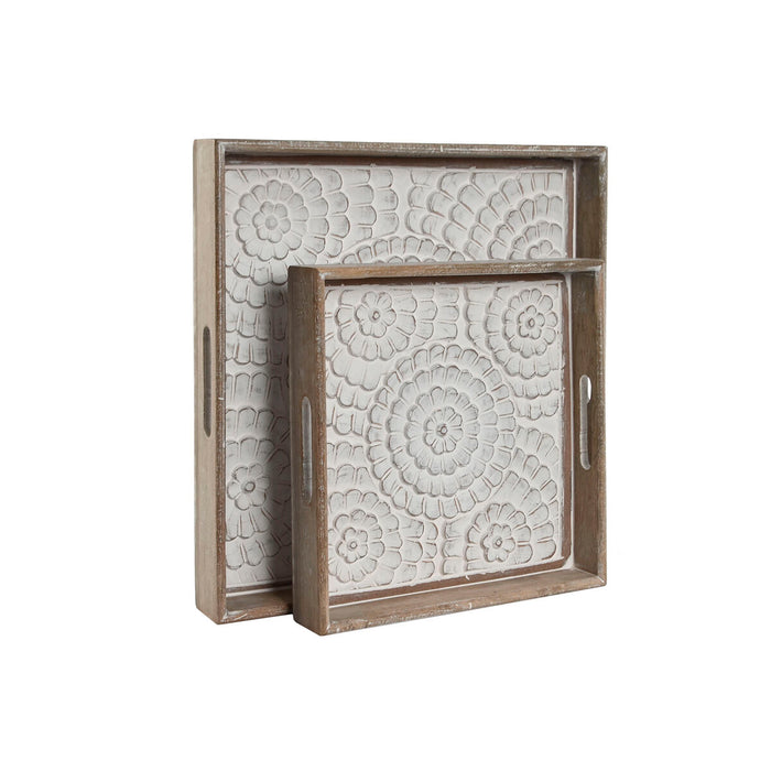 Set de Tăvi Home ESPRIT Alb Natural Lemn de mango Lemn MDF 40 x 40 x 5 cm (2 Unități)