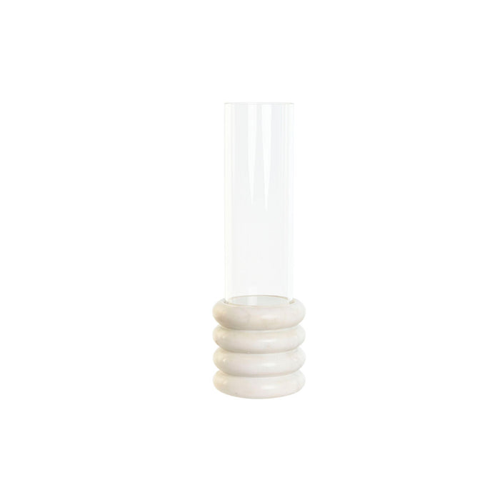 Suport de Lumânări Home ESPRIT Alb Natural Geam Marmură 10 x 10 x 33 cm