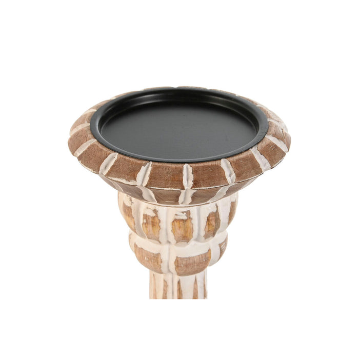 Suport de Lumânări Home ESPRIT Alb Natural Metal Lemn de mango 13 x 13 x 46 cm