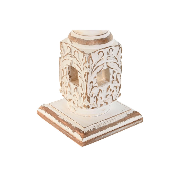 Suport de Lumânări Home ESPRIT Alb Natural Metal Lemn de mango 13 x 13 x 46 cm
