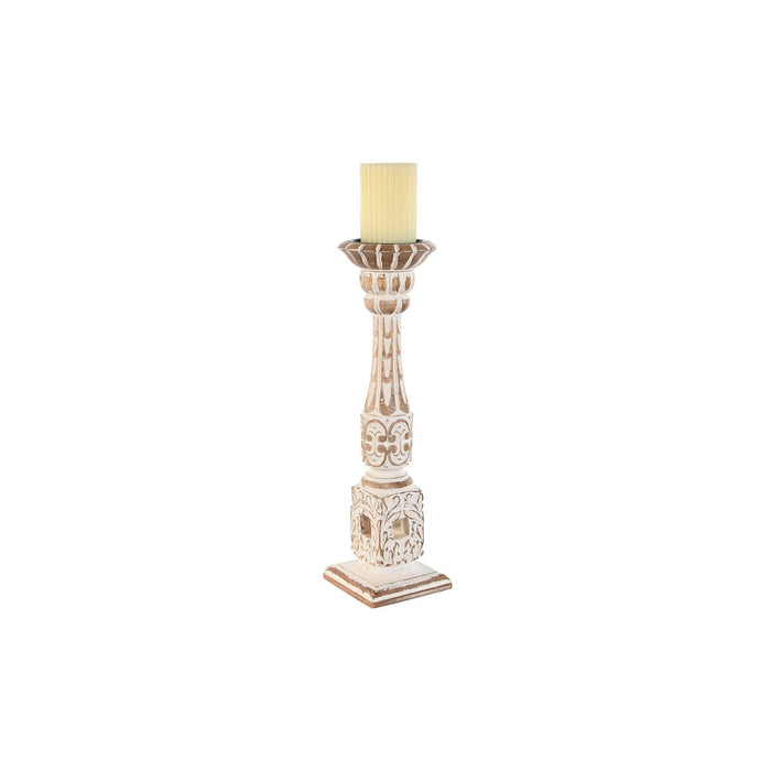 Suport de Lumânări Home ESPRIT Alb Natural Metal Lemn de mango 13 x 13 x 46 cm