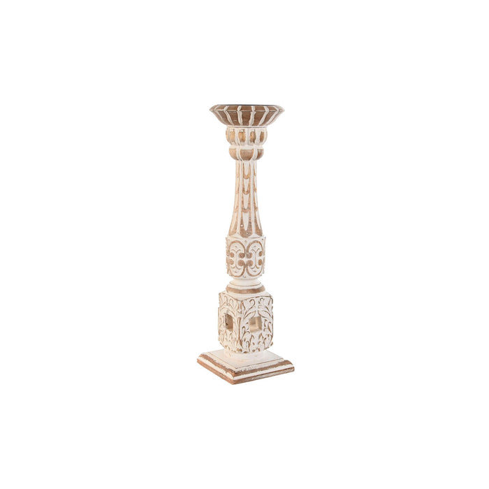 Suport de Lumânări Home ESPRIT Alb Natural Metal Lemn de mango 13 x 13 x 46 cm