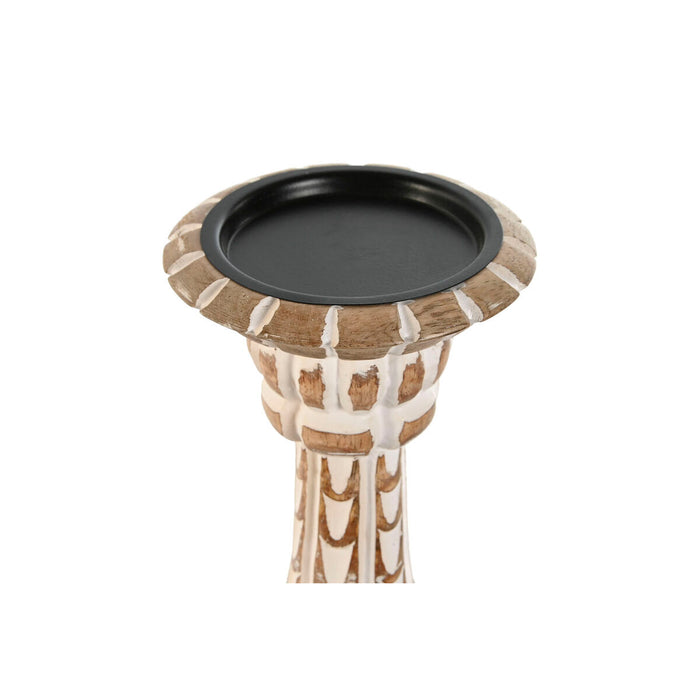 Suport de Lumânări Home ESPRIT Alb Natural Metal Lemn de mango 13 x 13 x 33 cm