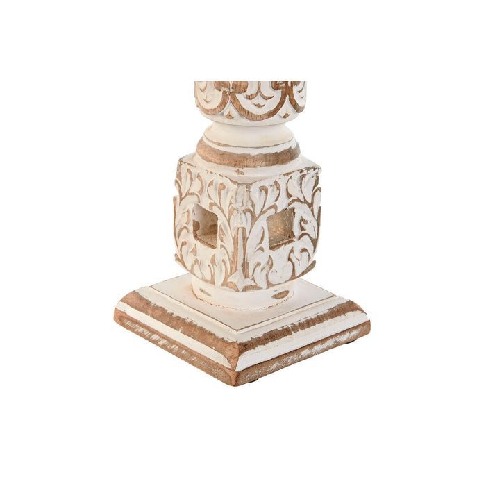 Suport de Lumânări Home ESPRIT Alb Natural Metal Lemn de mango 13 x 13 x 33 cm