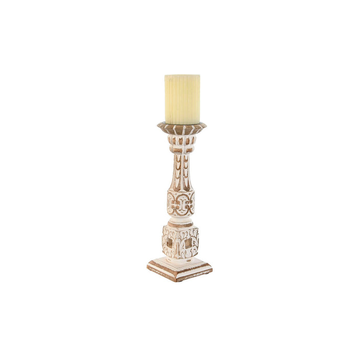 Suport de Lumânări Home ESPRIT Alb Natural Metal Lemn de mango 13 x 13 x 33 cm
