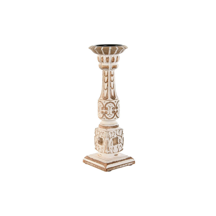 Suport de Lumânări Home ESPRIT Alb Natural Metal Lemn de mango 13 x 13 x 33 cm