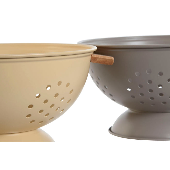Drenor Home ESPRIT Bej Gri Bambus Oțel inoxidabil 30 x 24,5 x 14 cm (2 Unități)