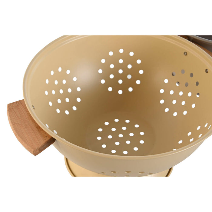 Drenor Home ESPRIT Bej Gri Bambus Oțel inoxidabil 30 x 24,5 x 14 cm (2 Unități)