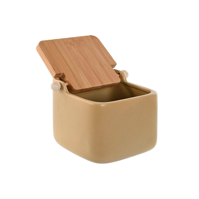 Solniță cu capac Home ESPRIT Bej Gri Natural Bambus Dolomite 15 x 12 x 11 cm (2 Unități)