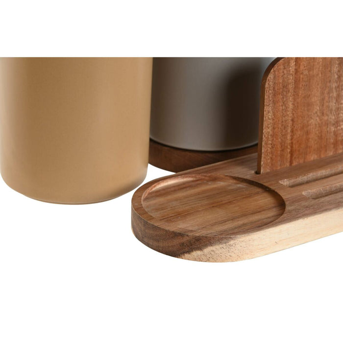 Suport pentru ustensile de bucătărie Home ESPRIT Bej Gri Maro închis Salcâm Dolomite 20 x 9,5 x 18,5 cm (2 Unități)