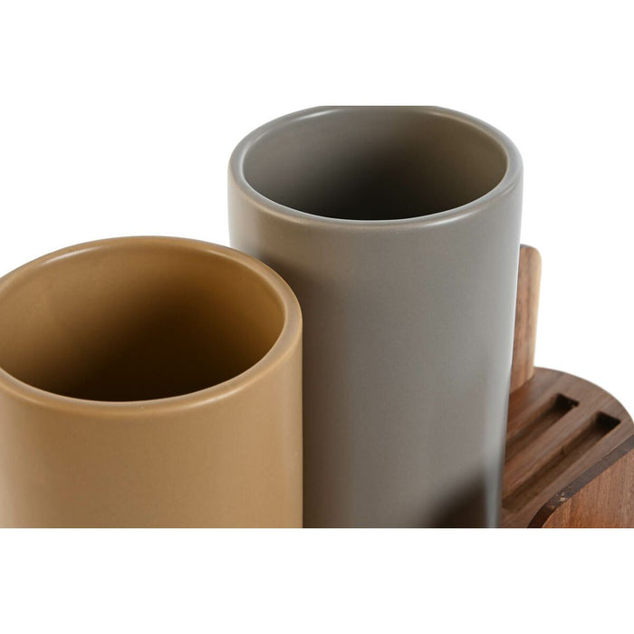 Suport pentru ustensile de bucătărie Home ESPRIT Bej Gri Maro închis Salcâm Dolomite 20 x 9,5 x 18,5 cm (2 Unități)