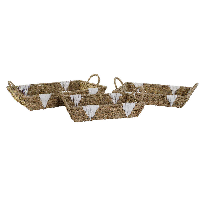 Set de Tăvi Home ESPRIT Alb Natural Metal 51 x 30,5 x 13 cm (3 Unități)