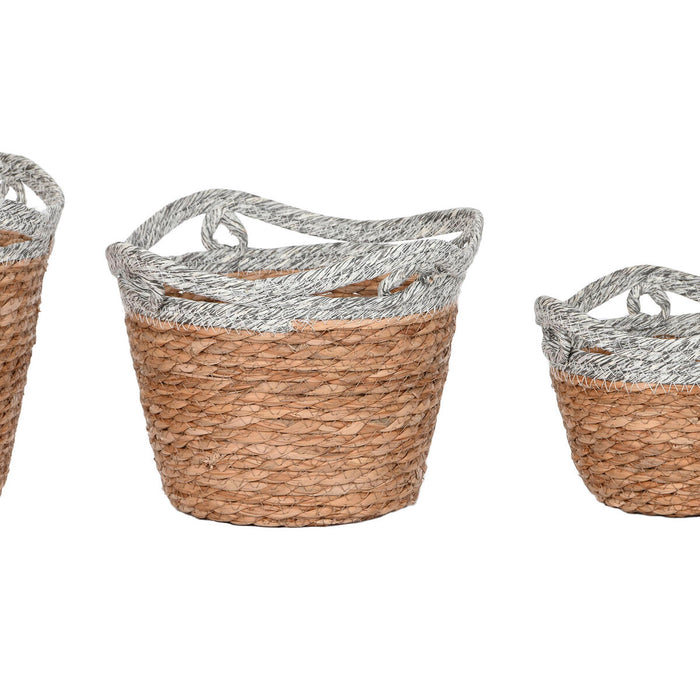 Set de Coșuri Home ESPRIT Alb Gri Natural Iarbă de mare Boho 29 x 29 x 32 cm (2 Unități)