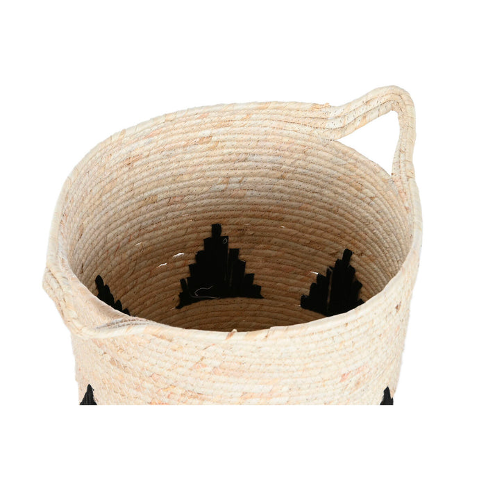 Set de Coșuri Home ESPRIT Negru Gri Natural Iarbă de mare Boho 33 x 33 x 40 cm (2 Unități)