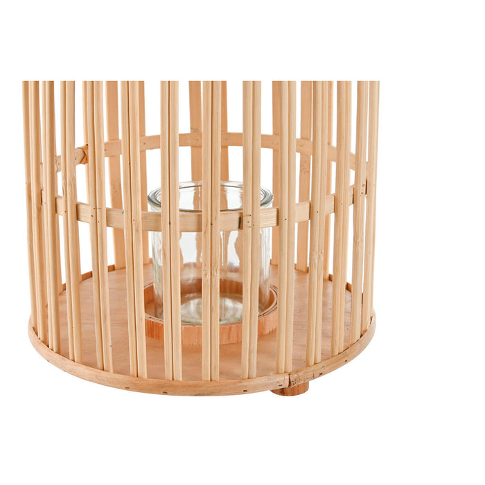 Suport de Lumânări Home ESPRIT Natural Maro Deschis Bambus Geam 22,5 x 22,5 x 30 cm (2 Piese)