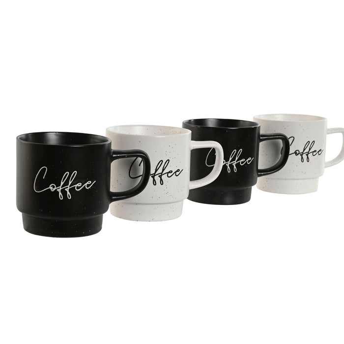Set de 4 Căni tip Halbă Home ESPRIT Alb Negru Metal Porțelan 380 ml 13 x 9 x 9 cm