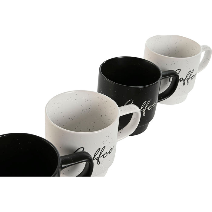 Set de 4 Căni tip Halbă Home ESPRIT Alb Negru Metal Porțelan 380 ml 13 x 9 x 9 cm