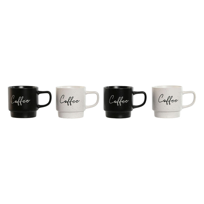 Set de 4 Căni tip Halbă Home ESPRIT Alb Negru Metal Porțelan 380 ml 13 x 9 x 9 cm