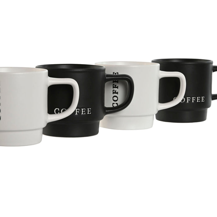 Set de 4 Căni tip Halbă Home ESPRIT Alb Negru Metal Porțelan 380 ml 13 x 9 x 9 cm
