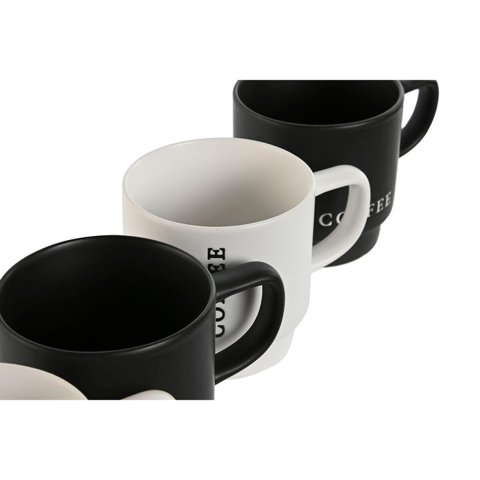 Set de 4 Căni tip Halbă Home ESPRIT Alb Negru Metal Porțelan 380 ml 13 x 9 x 9 cm