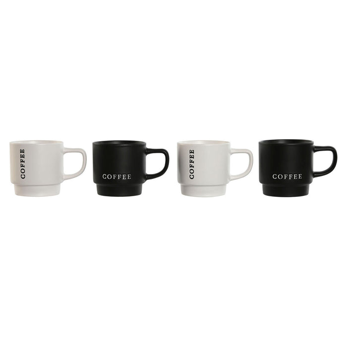 Set de 4 Căni tip Halbă Home ESPRIT Alb Negru Metal Porțelan 380 ml 13 x 9 x 9 cm