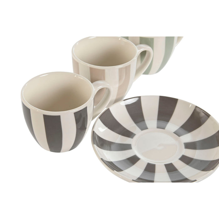 Set de 6 Căni cu Farfurie Home ESPRIT Verde Bej Gri Porțelan 90 ml 8,5 x 6,2 x 5,5 cm