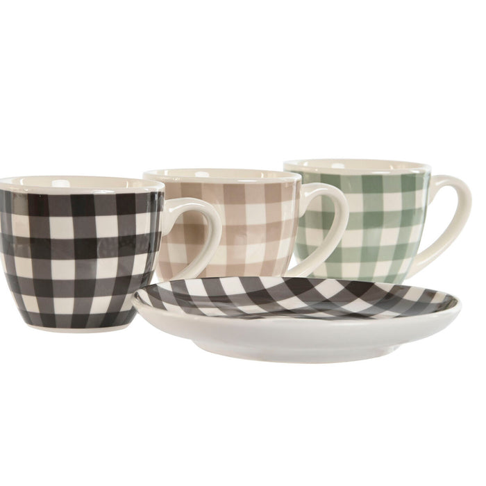 Set de 6 Căni cu Farfurie Home ESPRIT Verde Bej Gri Porțelan 90 ml 8,5 x 6,2 x 5,5 cm