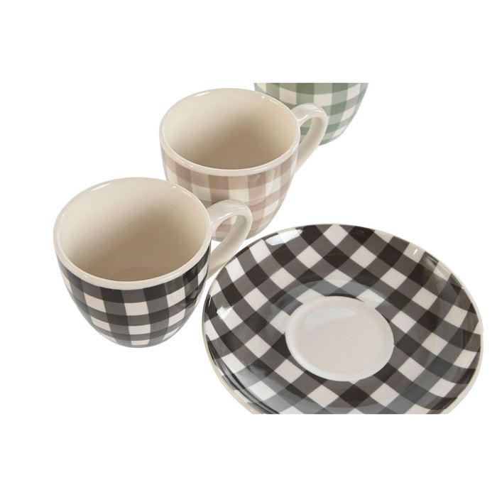 Set de 6 Căni cu Farfurie Home ESPRIT Verde Bej Gri Porțelan 90 ml 8,5 x 6,2 x 5,5 cm