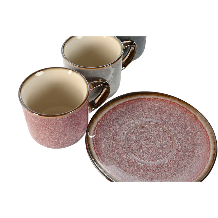 Set de 6 Căni cu Farfurie Home ESPRIT Albastru Alb Roz Castaniu Gresie 165 ml 14 x 14 x 2 cm