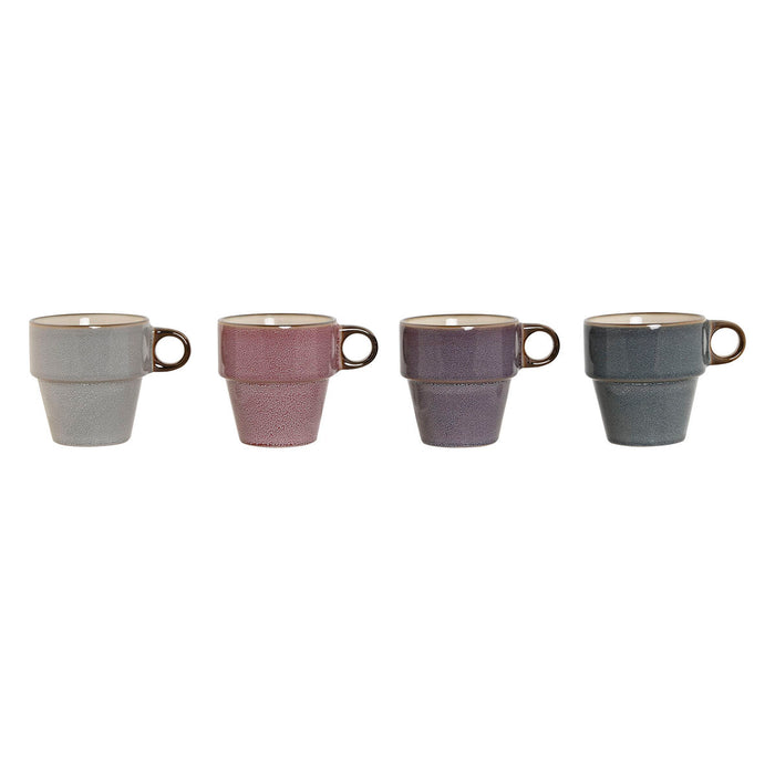 Set de 4 Căni tip Halbă Home ESPRIT Albastru Alb Gri Castaniu Metal Gresie 12 x 12 x 21,5 cm