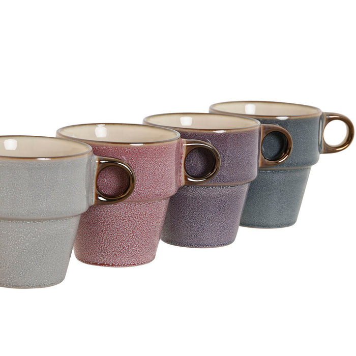 Set de 4 Căni tip Halbă Home ESPRIT Albastru Alb Gri Castaniu Metal Gresie 12 x 12 x 21,5 cm