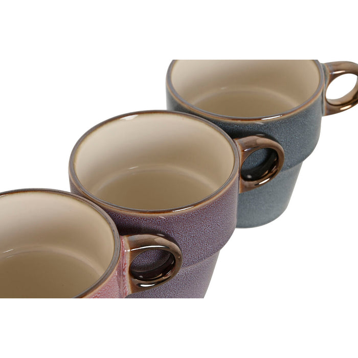 Set de 4 Căni tip Halbă Home ESPRIT Albastru Alb Gri Castaniu Metal Gresie 12 x 12 x 21,5 cm