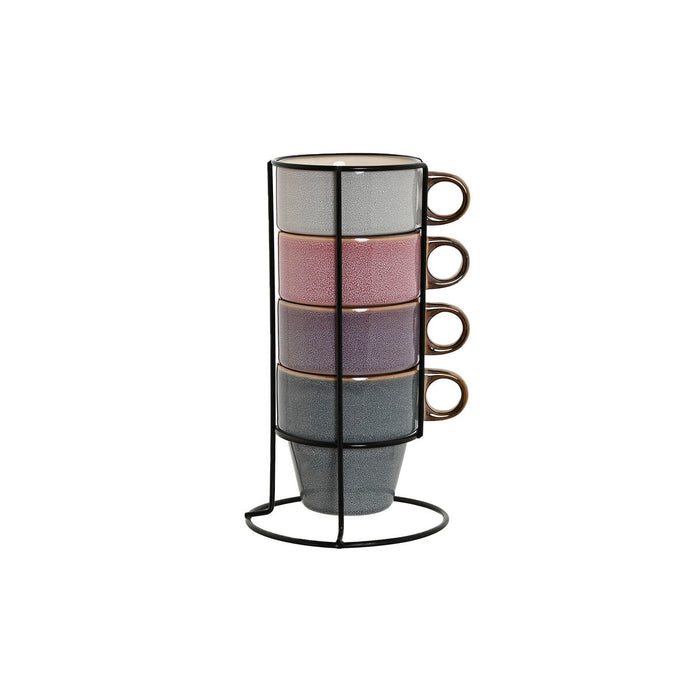 Set de 4 Căni tip Halbă Home ESPRIT Albastru Alb Gri Castaniu Metal Gresie 12 x 12 x 21,5 cm