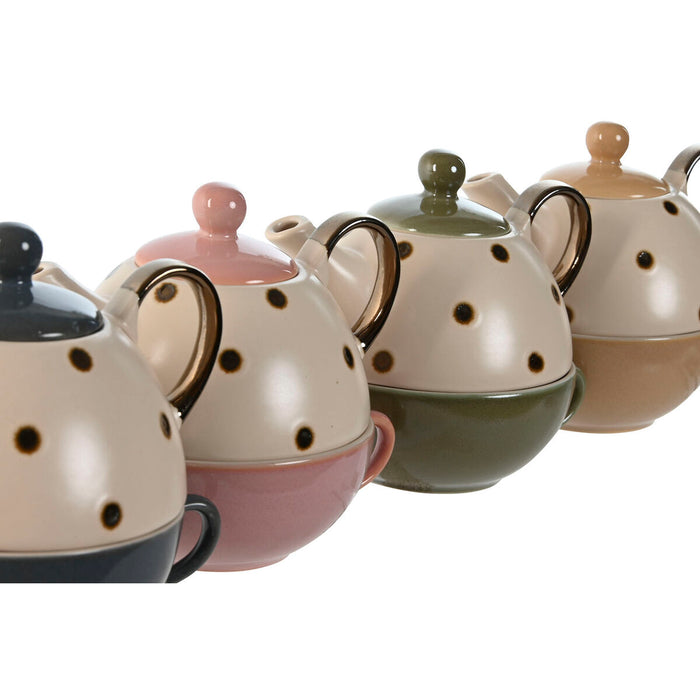 Ceainic Home ESPRIT Galben Verde Gri Roz Gresie 500 ml (4 Unități)