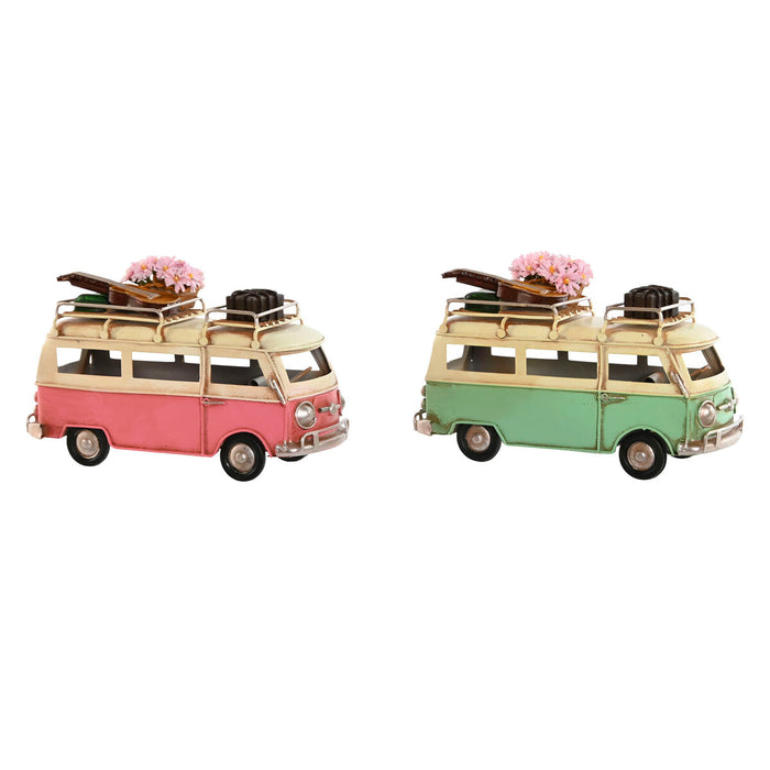 Figură Decorativă Home ESPRIT Furgonetă Verde Roz Vintage 17 x 8 x 11 cm (2 Unități)